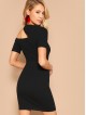 Asymmetrical Cutout Neck Ribbed Bodycon Dress