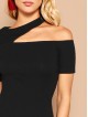 Asymmetrical Cutout Neck Ribbed Bodycon Dress