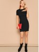 Asymmetrical Cutout Neck Ribbed Bodycon Dress