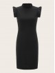 70s Mock-neck Ruffle Armhole Pencil Dress