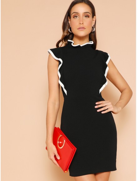 Ruffle Detail Mock-neck Bodycon Dress