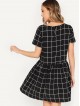 Pocket Patched Grid Dress