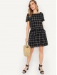 Pocket Patched Grid Dress