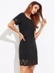 Scalloped Laser Cut Button Keyhole Back Dress