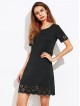 Scalloped Laser Cut Button Keyhole Back Dress