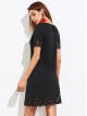 Scalloped Laser Cut Button Keyhole Back Dress