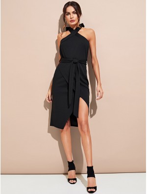 Halter Neck Solid Dress