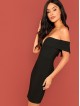 Plunging Neckline Bardot Bodycon Dress