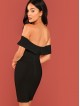 Plunging Neckline Bardot Bodycon Dress