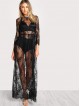 Buttoned Split Back Sheer Floral Lace Dress