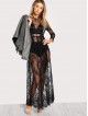 Buttoned Split Back Sheer Floral Lace Dress