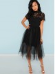 Floral Lace Bodice Mesh Dress