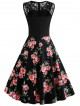 50s Contrast Lace Floral Print Dress