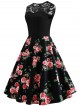 50s Contrast Lace Floral Print Dress