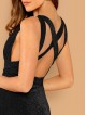 Crisscross Open Back Plunging Fitted Glitter Dress