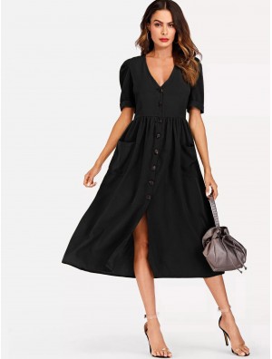 Single Breasted Roll Up Sleeve Dress