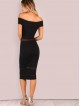 Off Shoulder Mesh Panel Bodycon Dress