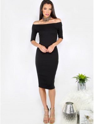 Black Off The Shoulder Half Sleeve Sheath Dress