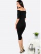 Black Off The Shoulder Half Sleeve Sheath Dress