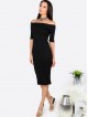 Black Off The Shoulder Half Sleeve Sheath Dress