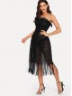 Fringe Hem Sheer Tube Dress