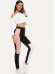 Asymmetric Open Shoulder Tee Colorblock Leggings Set