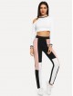 Asymmetric Open Shoulder Tee Colorblock Leggings Set