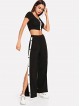 Studded Front Crop Top Split Pants Co-Ord