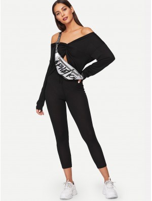 Twist Front Off Shoulder Crop Top and Knot Leggings Set