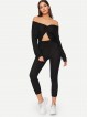 Twist Front Off Shoulder Crop Top and Knot Leggings Set