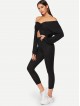 Twist Front Off Shoulder Crop Top and Knot Leggings Set