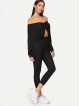 Twist Front Off Shoulder Crop Top and Knot Leggings Set