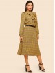 Ruffle Trim Plaid Shirt Pleated Skirt Set