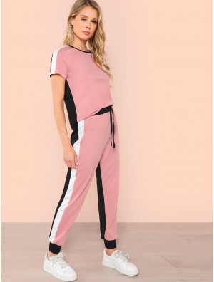 Cut and Sew Top Tape Side Pants Set