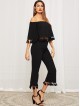 Bell Sleeve Tassel Hen Bardot Top Flare Pants Set