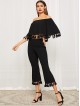 Bell Sleeve Tassel Hen Bardot Top Flare Pants Set