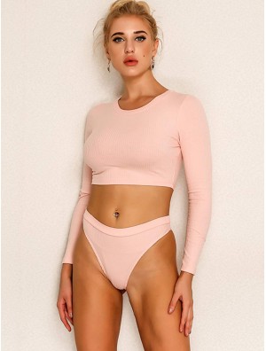 Joyfunear Rib Knit Crop Top and Panty Set