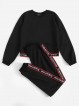 Contrast Binding Letter Pullover and Sweatpants Set