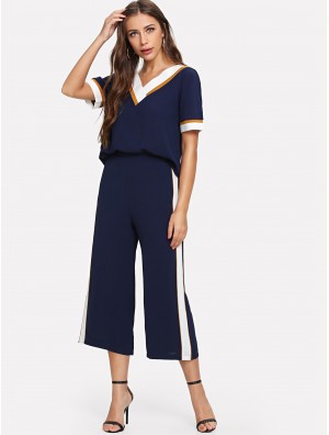 Stripe Contrast Top Wide Leg Pants