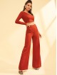 One Shoulder Crop Top and Flare Leg Pants Set