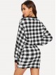 Gingham Print Ringer Neck Pullover Skirt Set