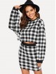 Gingham Print Ringer Neck Pullover Skirt Set