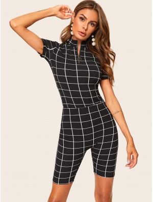 O-ring Zip Front Grid Top and Leggings Cycling Set