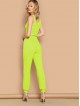 Neon Green Crop Top Drawstring Waist Tapered Pants Set