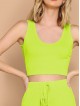 Neon Green Crop Top Drawstring Waist Tapered Pants Set