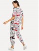 Comic Print Tee Drawstring Waist Pants