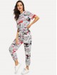 Comic Print Tee Drawstring Waist Pants