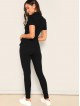 Choker V-neck Ribbed Knit Tee Pants Set