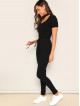 Choker V-neck Ribbed Knit Tee Pants Set