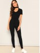 Choker V-neck Ribbed Knit Tee Pants Set